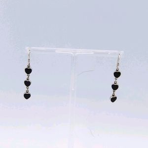 Sterling Black Enamel Tripple Heart Drop Earings